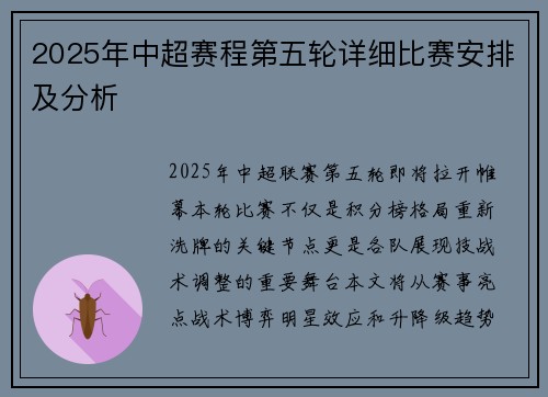 2025年中超赛程第五轮详细比赛安排及分析